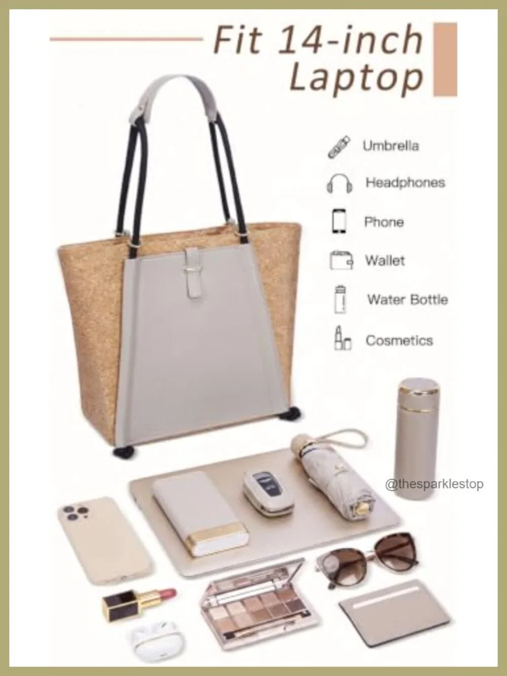Cork Leather Work Travel Tote Bag Top Handle Handbag Women